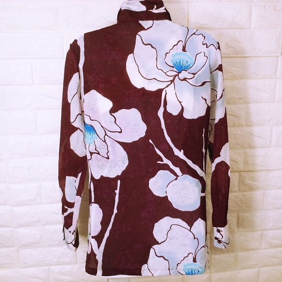 Vintage 70s Loubella Semi-Sheer Shirt Shacket -M Pockets Vents Tropical Floral - Picture 9 of 10